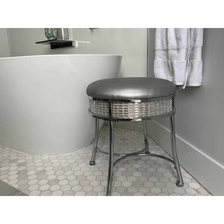 Hillsdale Venice Backless Faux Diamond Band Vanity Stool, Chrome