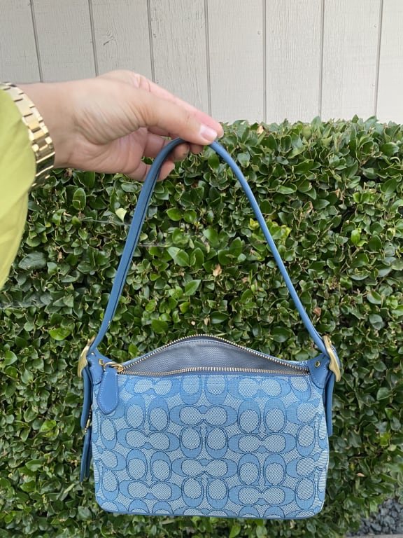 Coach CE736 Signature Logo Jacquard Demi Shoulder Bag in Lake Blue New