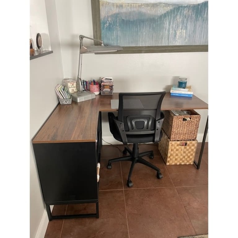 BYBLIGHT Lanita 60 in. L Shaped Desk Rustic Brown Black Engineered Wood  Metal Frame Computer Desk with File Cabinet BB-XK00149-RM - The Home Depot