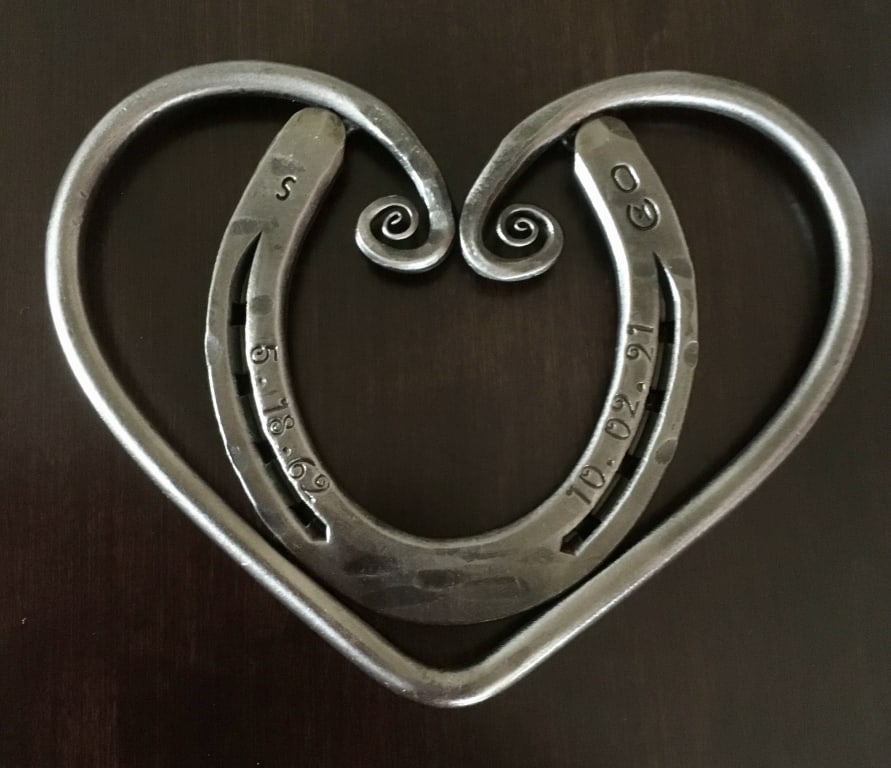 Personalized Horseshoe Heart Trivet from Uncommon Goods. Customer submitted image.