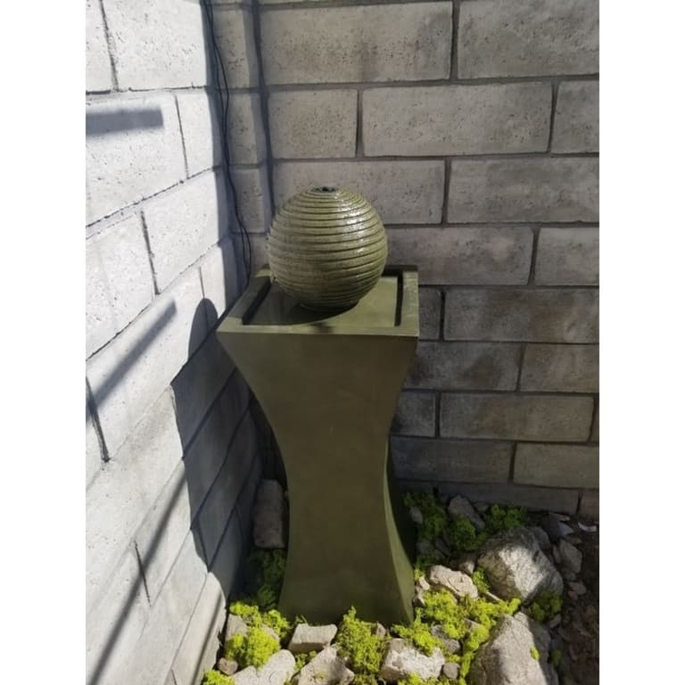 Ibis Moss Stone Finish Outdoor Solar Floor Fountain 14" x 39" Bed