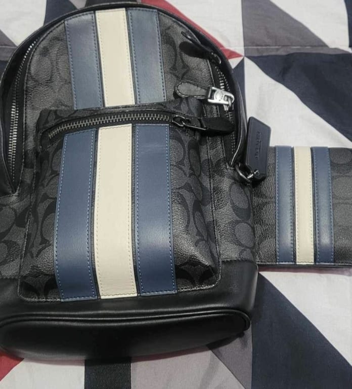 Nwt Coach Men’s West Pack In Signature Canvas With Varsity Stripe