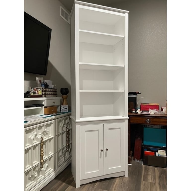 Tall Bookcase with 2 Shaker Doors, White Bed Bath & Beyond 27963324