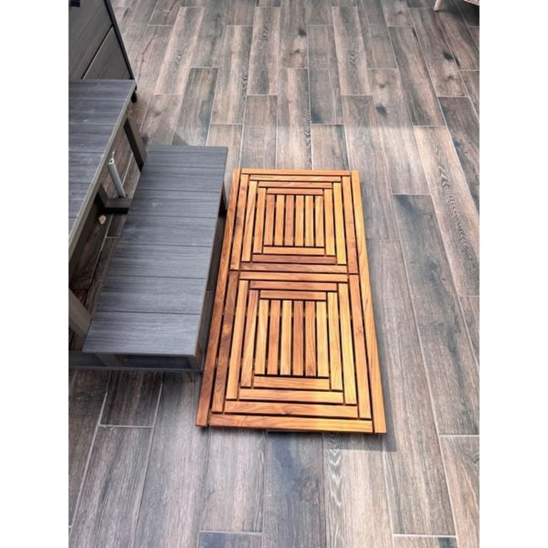 Nordic Style Teak Oiled Double Framed Shower/Bath Mat 39" x 19" On