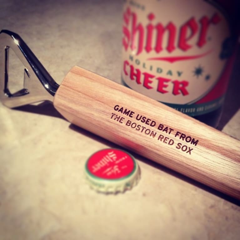 MLB Game Used Baseball Bat Bottle Openers from Uncommon Goods. Customer submitted image.