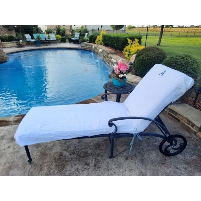 Superior Cotton Terry Monogrammed Patio Chaise Lounge Slipcover On