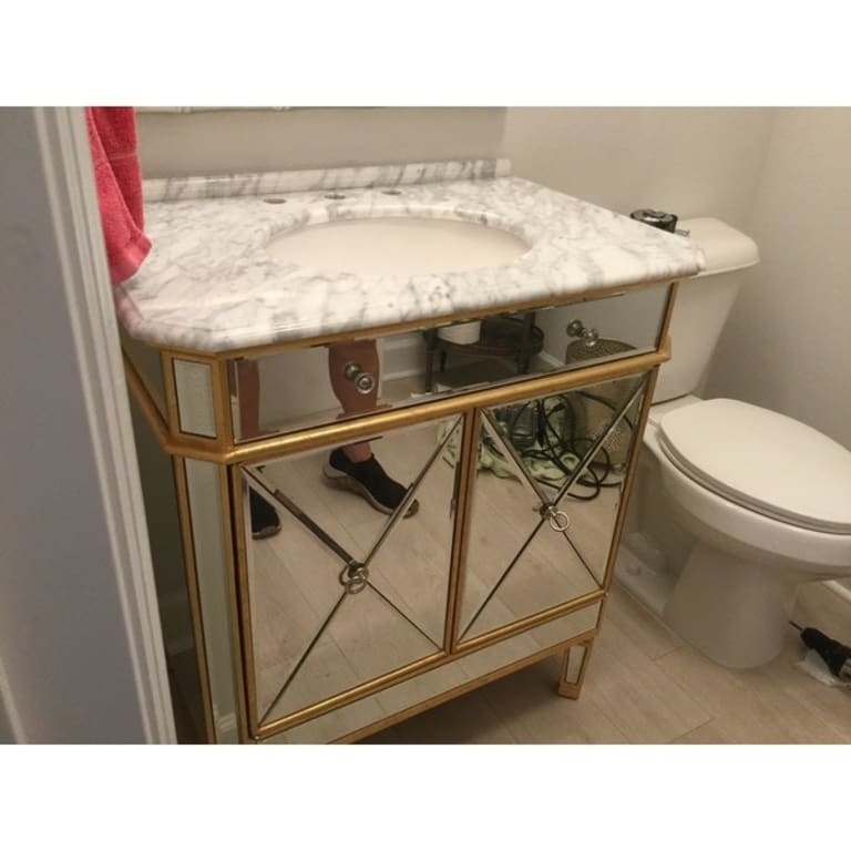 32" Benton Collection Austell Gold Mirrored Bathroom Vanity Bed Bath