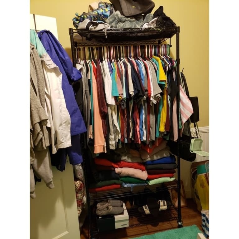Oceanstar Black Garment Rack with Adjustable Shelves and Hooks Bed