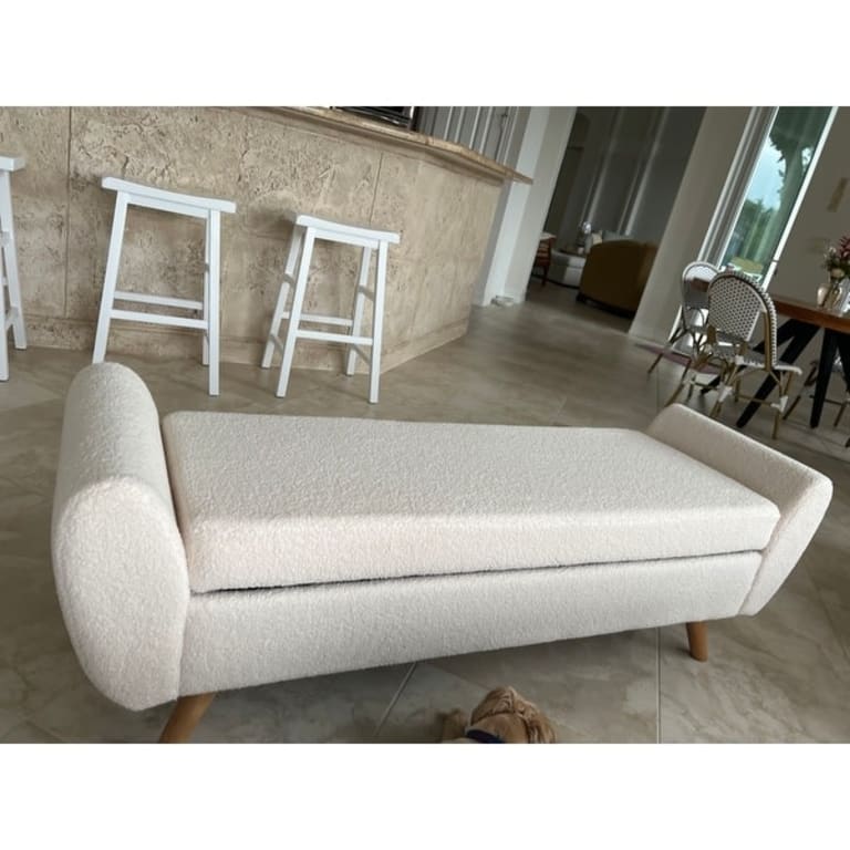HomePop Modern Sherpa Storage Bench with Wood Legs Cream On Sale