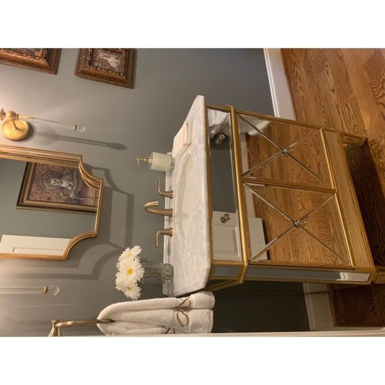 32" Benton Collection Austell Gold Mirrored Bathroom Vanity Bed Bath