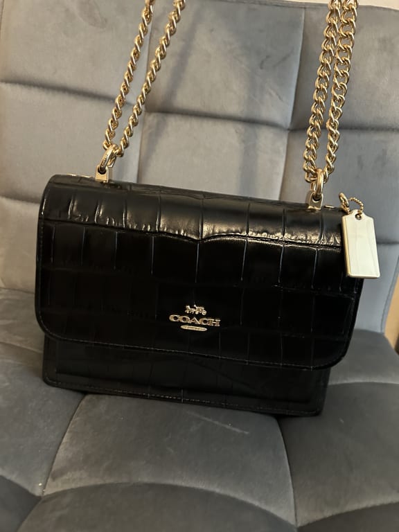 coach black crossbody with gold chain