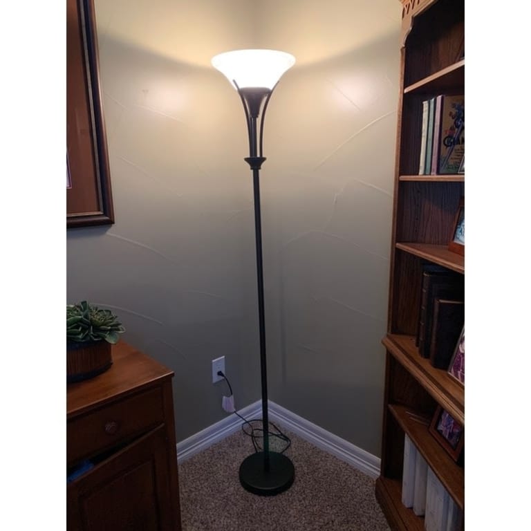 Gatineau 71" Dark Bronze Floor Lamp with Alabaster Glass Shade Bed
