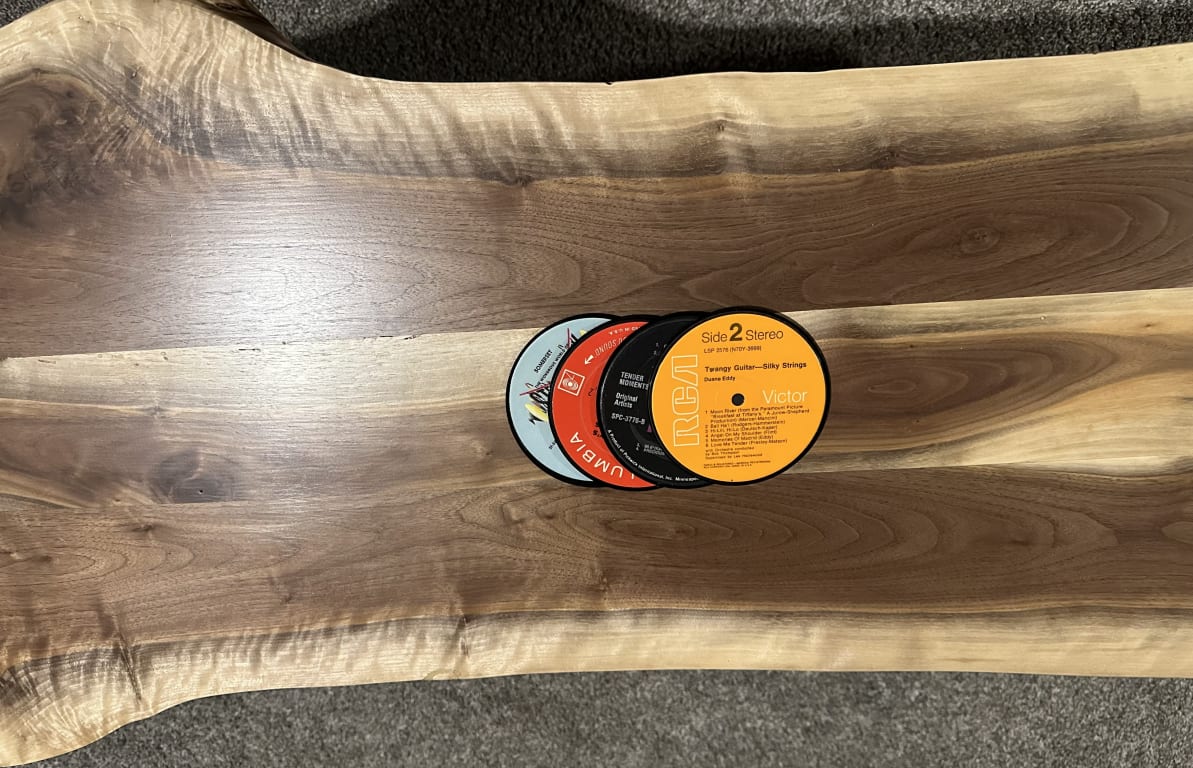 Upcycled Record Coasters from Uncommon Goods. Customer submitted image.