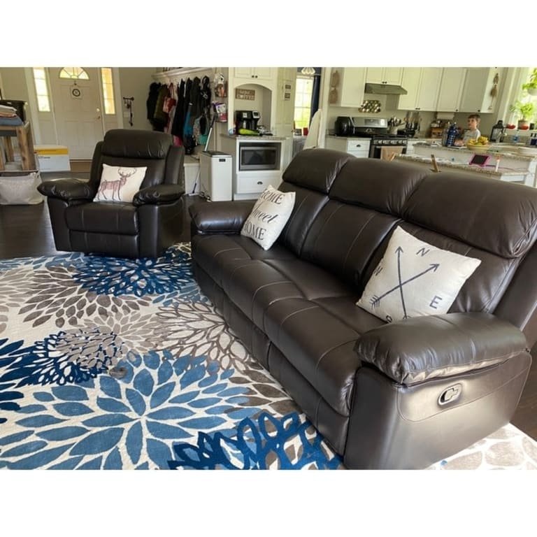 Abbyson Braylen 2 Piece Top Grain Leather Manual Reclining Sofa and