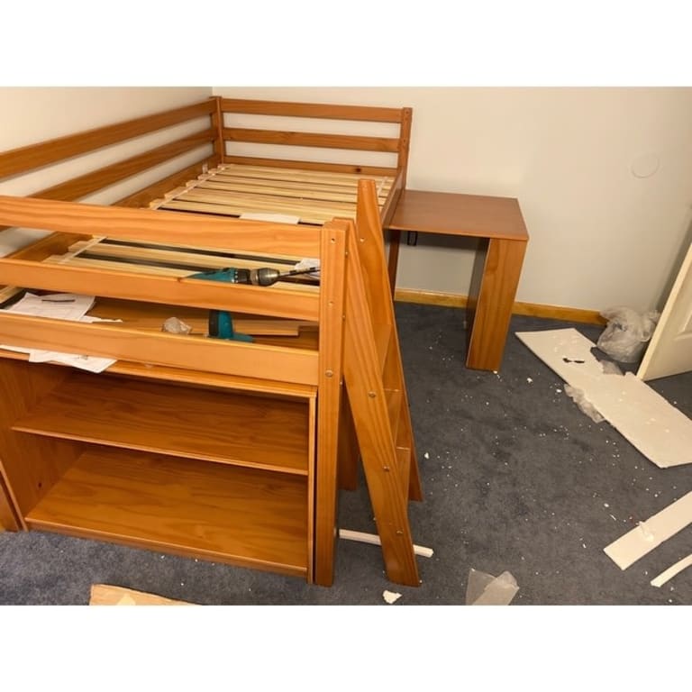 Roxy Solid Wood Junior Loft Bed with Desk, Shelving, and Bookcase On