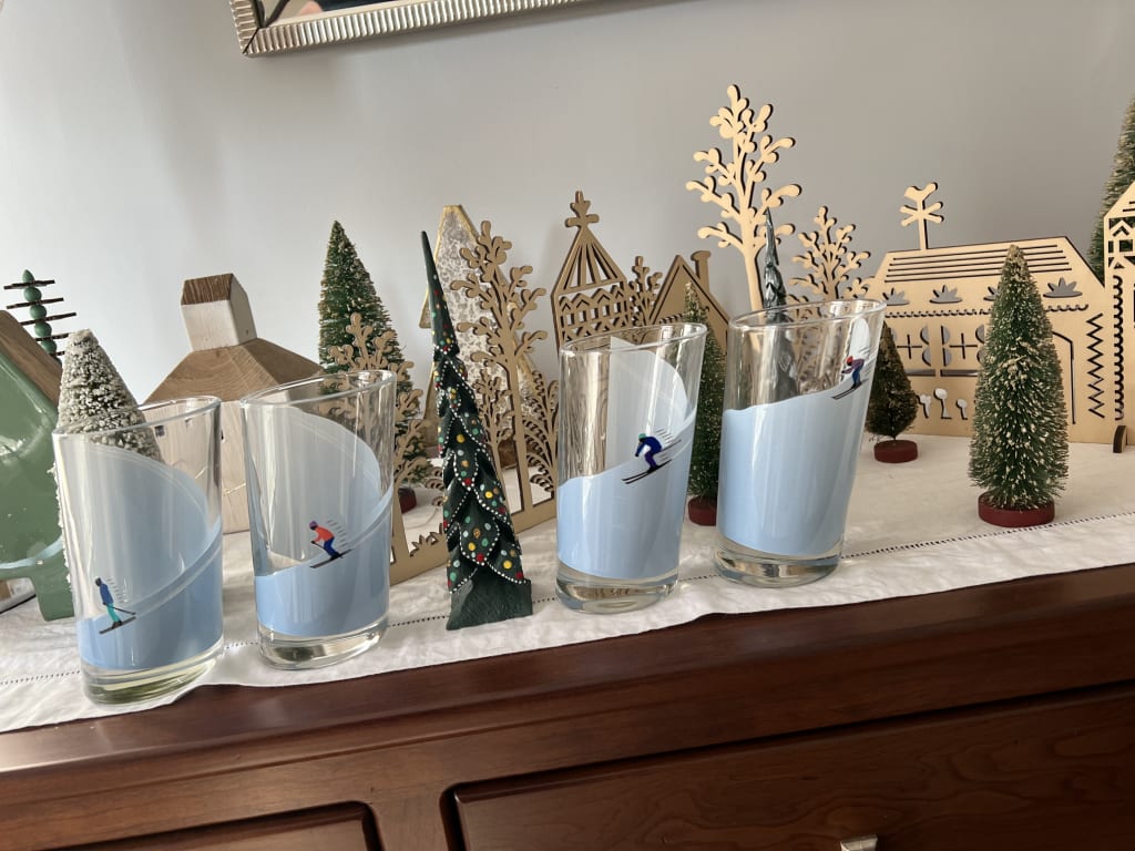 Sloping Ski Glasses - Set of 4 from Uncommon Goods. Customer submitted image.
