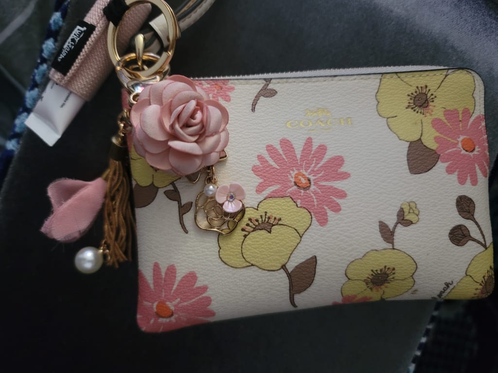 Coach Outlet Corner Zip Wristlet With Graphic Ditsy Floral Print in Pink