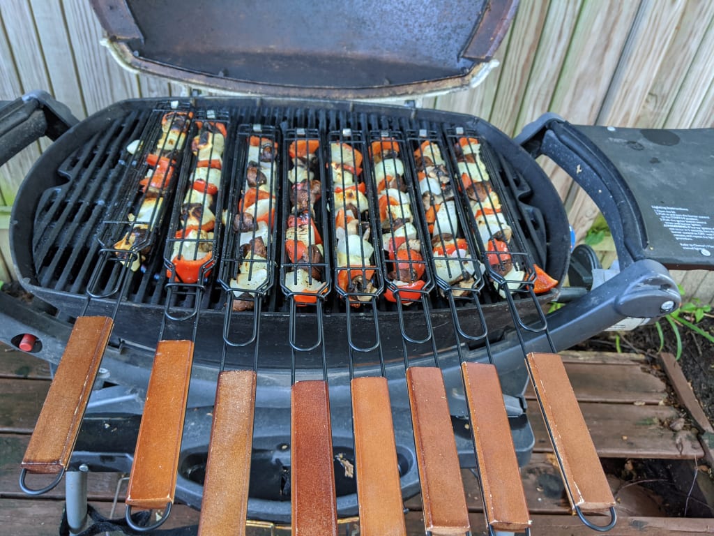 Kabob Grilling Baskets - Set of 4 from Uncommon Goods. Customer submitted image.