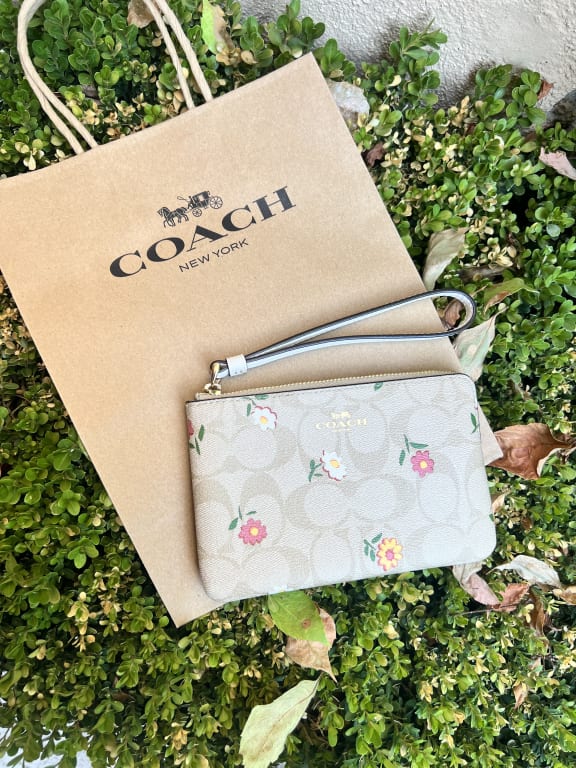 COACH®  Corner Zip Wristlet In Signature Canvas With Mystical Floral Print