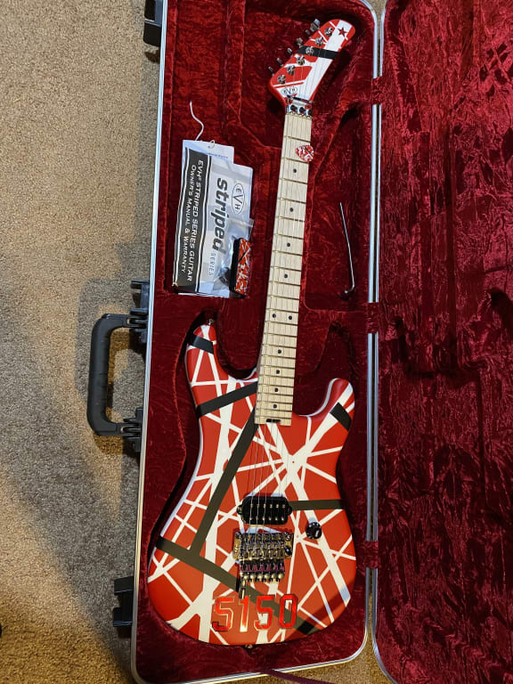 EVH Striped Series 5150 Electric Guitar Red, Black, and EVH Striped Series 5150 Electric Guitar Red, Black, and