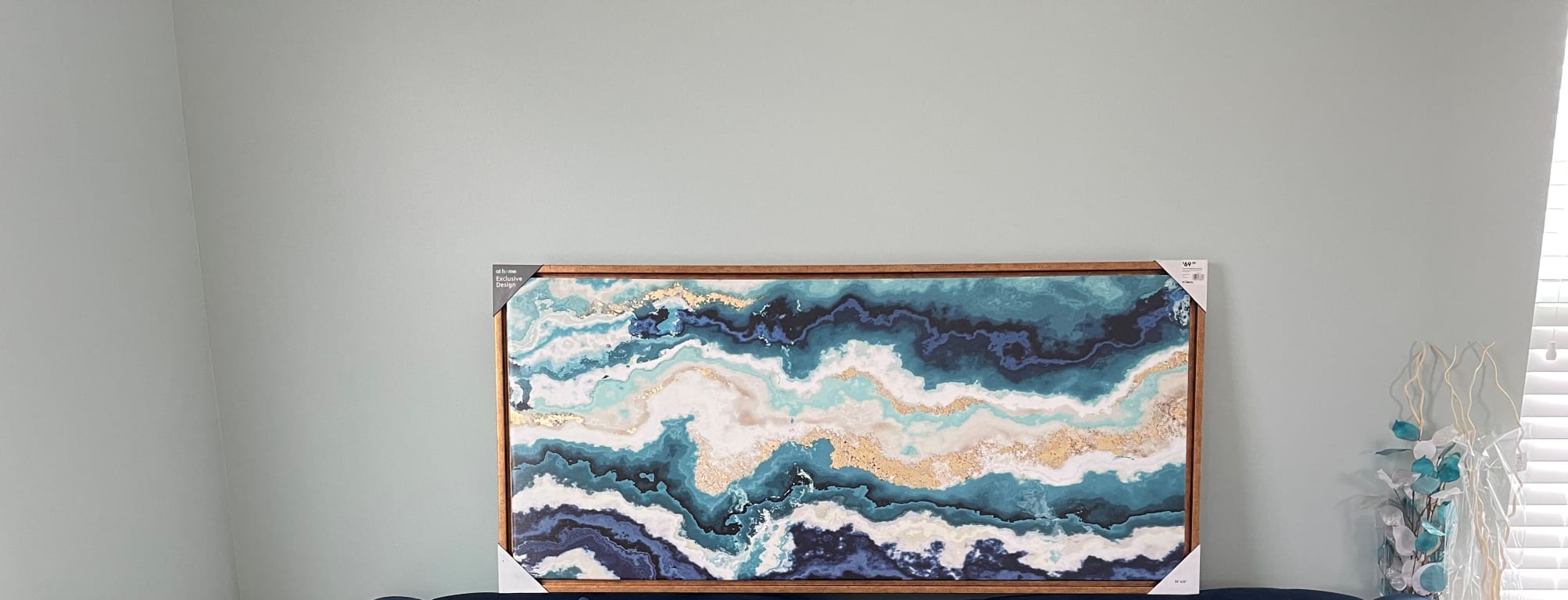 Teal & Indigo Agate Framed Canvas Wall Art, 54x24
