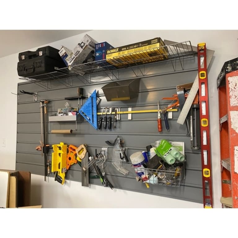 21 Piece Slatwall Panel, Hook, Bin Storage Set Silver Slat Wall On Sale Bed Bath & Beyond