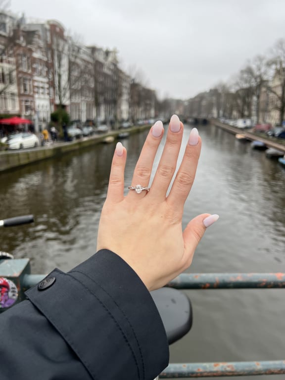 Oval diamond ring on hand