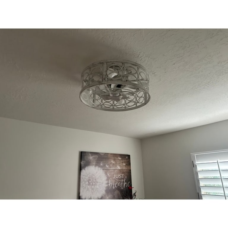 Oaks Aura 20in.Modern Farmhouse Distressed White Ceiling Fan with Light