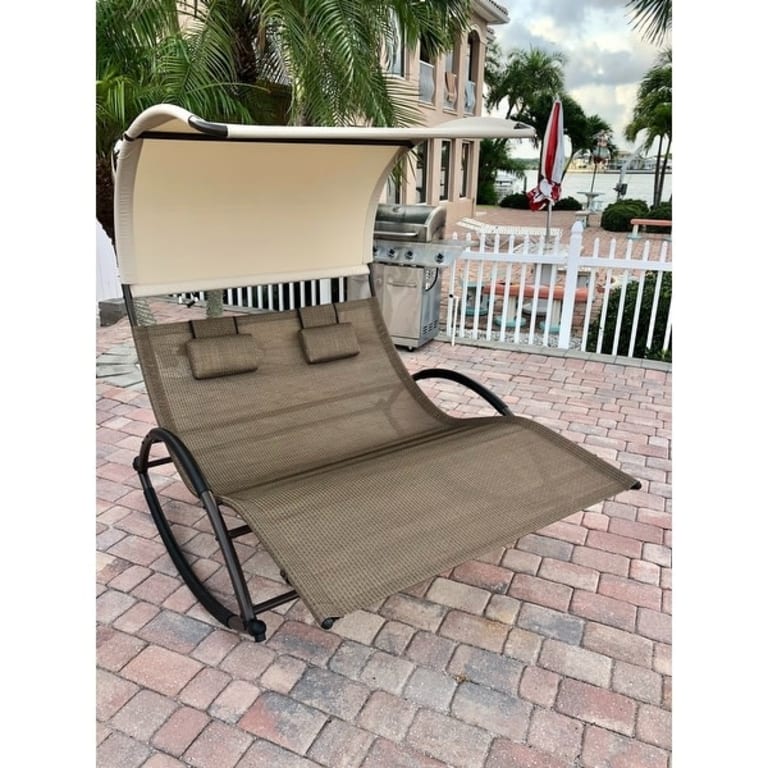 Outdoor Double Sun Bed Chaise Lounge Chair Rocking Bed with Sun Shade