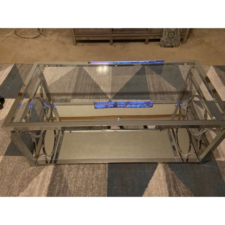 Pehrson Contemporary 47inch Glass Top 1Shelf Coffee Table by Silver