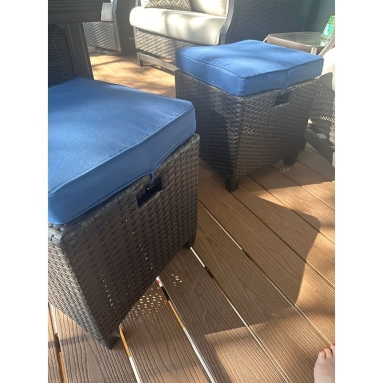 Outdoor Cushioned Rattan Wicker Ottomans (Set of 2) On Sale Bed