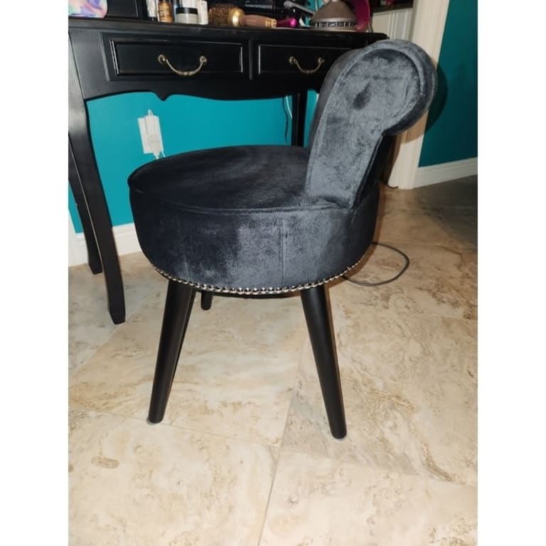 VEIKOUS Makeup Vanity Stool Chair with Low Back and Wood Legs17.3" x
