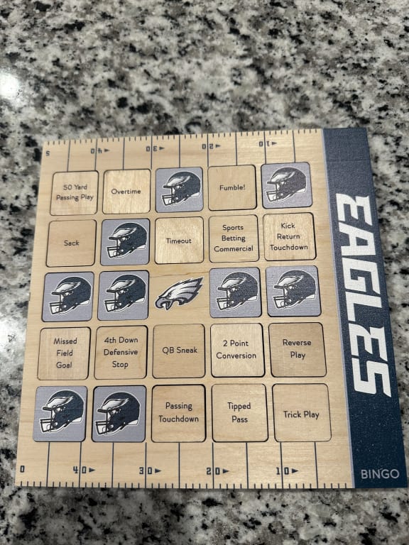 NFL Game Day Bingo - Set of 2 from Uncommon Goods. Customer submitted image.