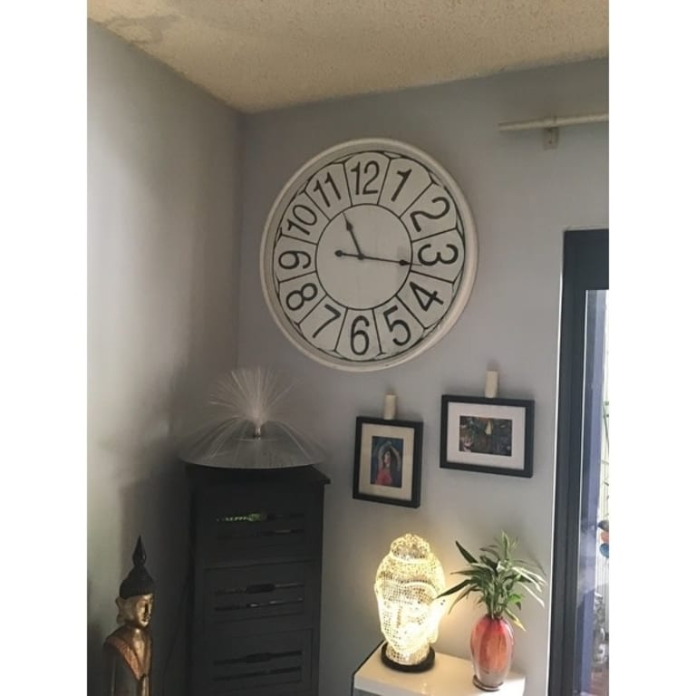 Round Wall Clock with Large Numbers on Metal Face Under Glass with ...