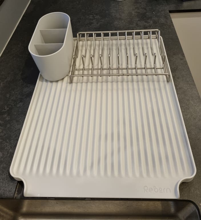 ReBorn Recycled Plastic Dish Draining Rack, Large, Grey