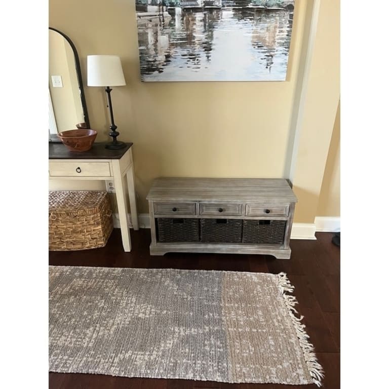 Oslember Casual White Accent Table with 4 Baskets 34" W x 12" D x 31.