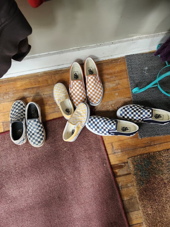 スニーカー ^VANS^ Vans the Museum Visitor Sports Low White Purple VN000 Classic Slip-On Checkerboard Shoe in Willowherb Purple