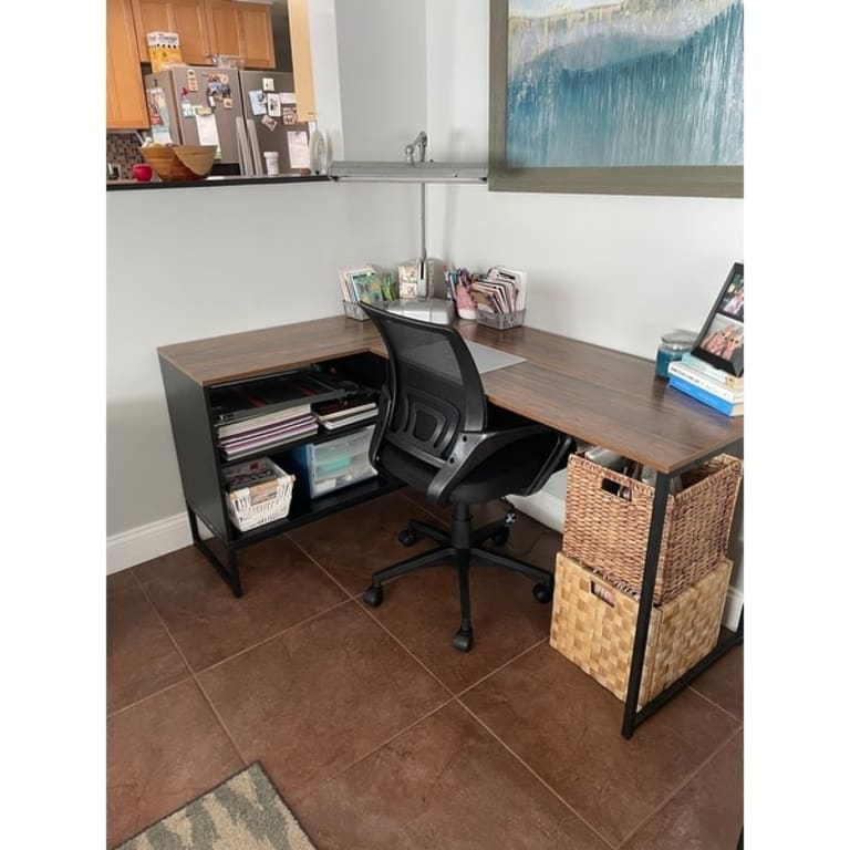 BYBLIGHT Lanita 60 in. L Shaped Desk Rustic Brown Black Engineered Wood  Metal Frame Computer Desk with File Cabinet BB-XK00149-RM - The Home Depot