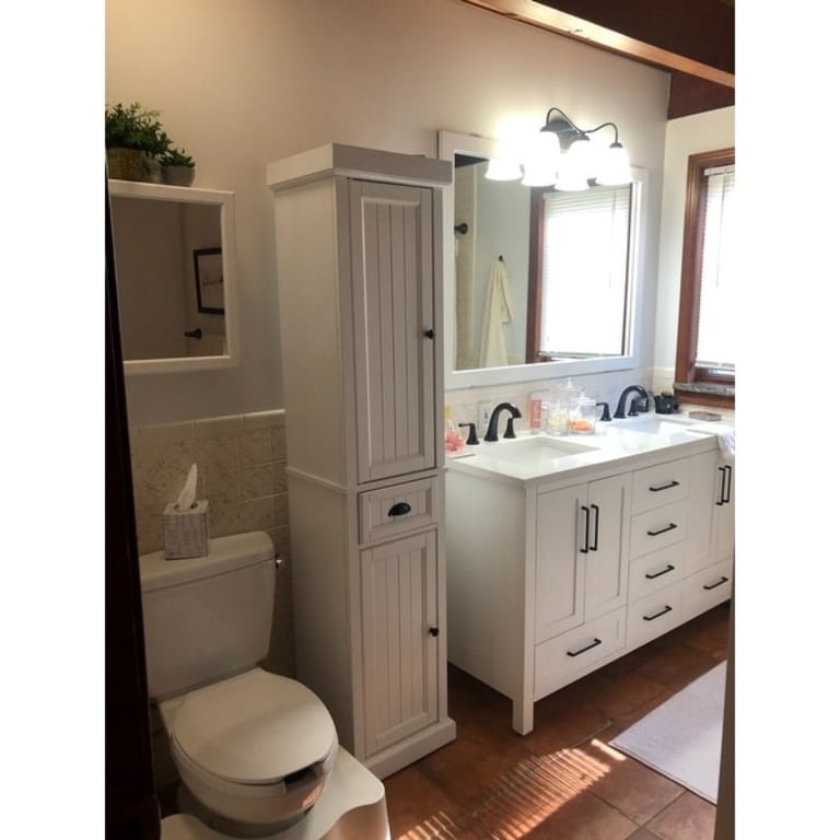 Crosley Seaside Tall Linen Distressed White On Sale Bed