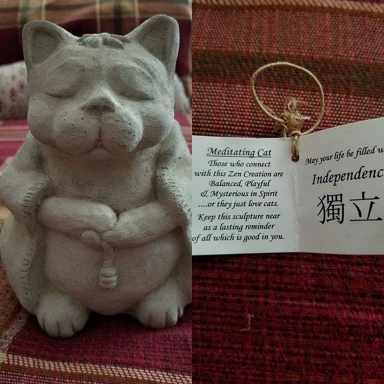 Zen Cat Garden Sculpture from Uncommon Goods. Customer submitted image.