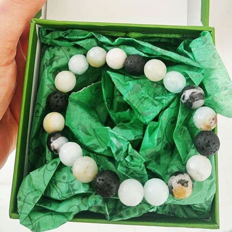 Essential Oil Diffuser Bracelet from Uncommon Goods. Customer submitted image.