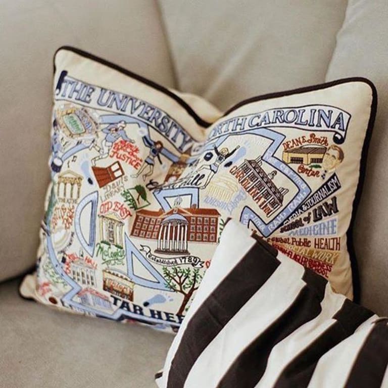 Embroidered College Pillows from Uncommon Goods. Customer submitted image.