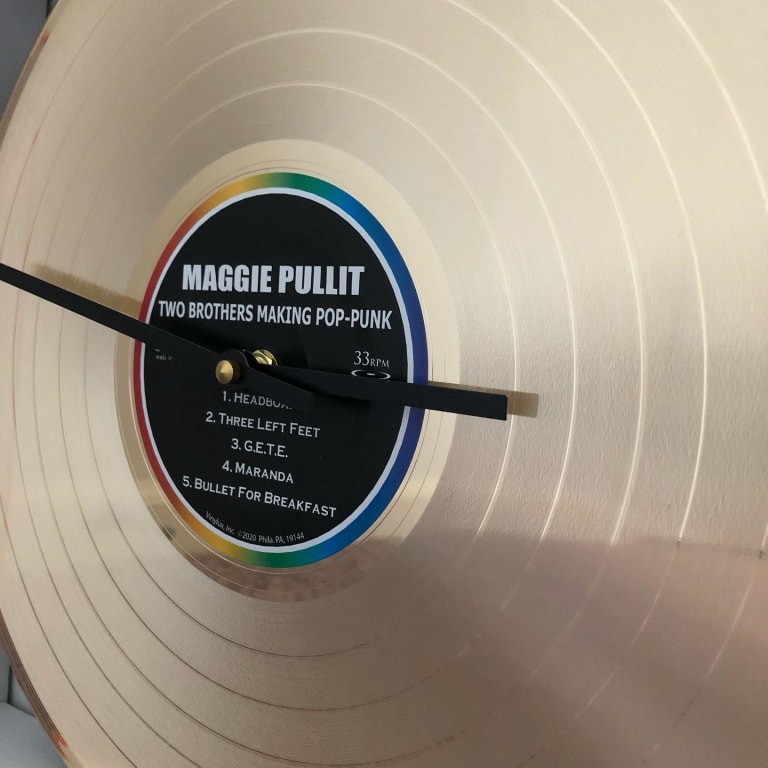 Personalized Metallic LP Clock from Uncommon Goods. Customer submitted image.