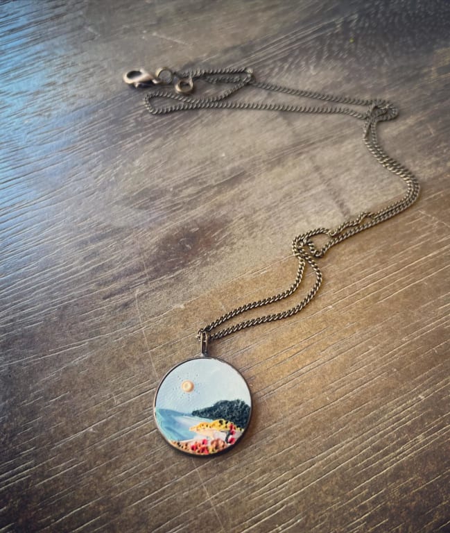National Park Sculpture Necklace from Uncommon Goods. Customer submitted image.