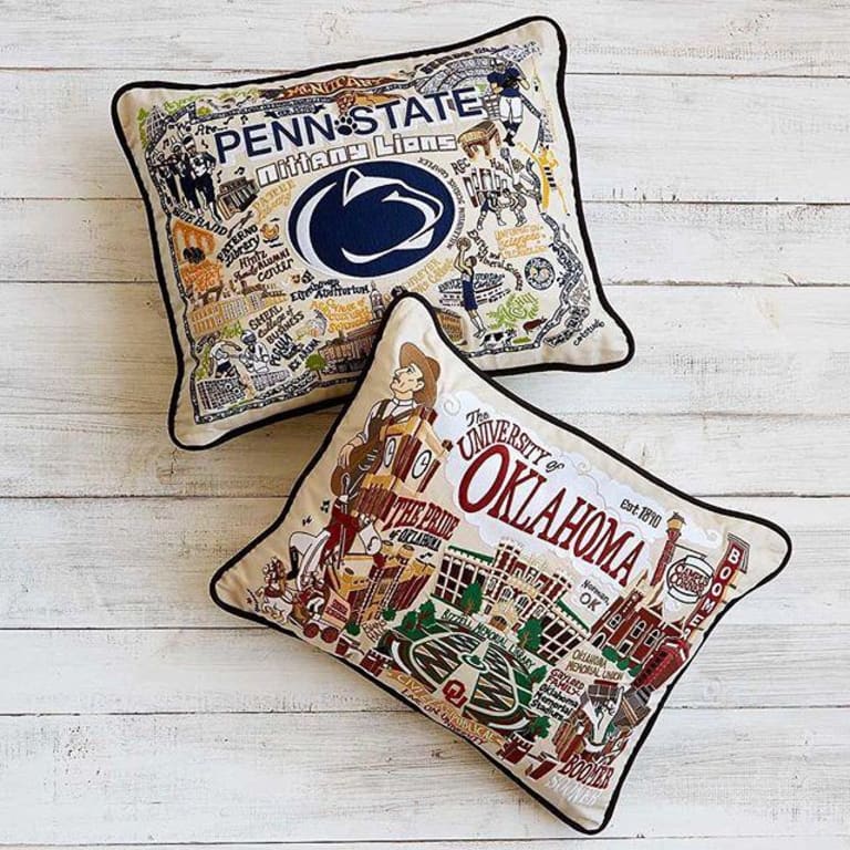 Embroidered College Pillows from Uncommon Goods. Customer submitted image.