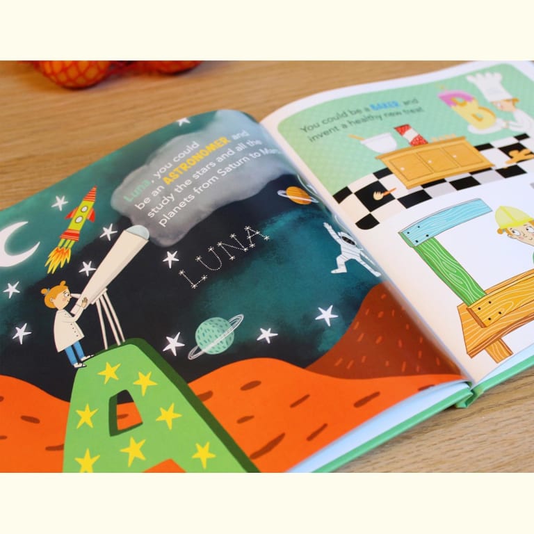Personalized ABC What Can I Be Book from Uncommon Goods. Customer submitted image.