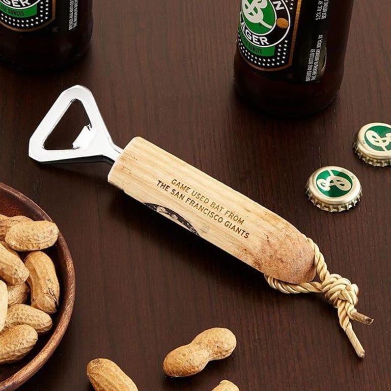 MLB Game Used Baseball Bat Bottle Openers from Uncommon Goods. Customer submitted image.