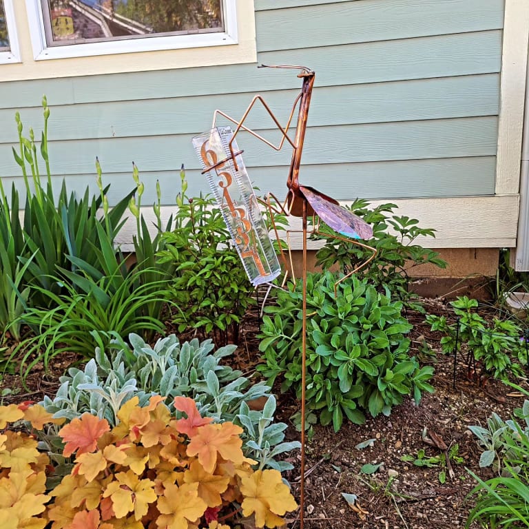 Praying Mantis Rain Gauge from Uncommon Goods. Customer submitted image.