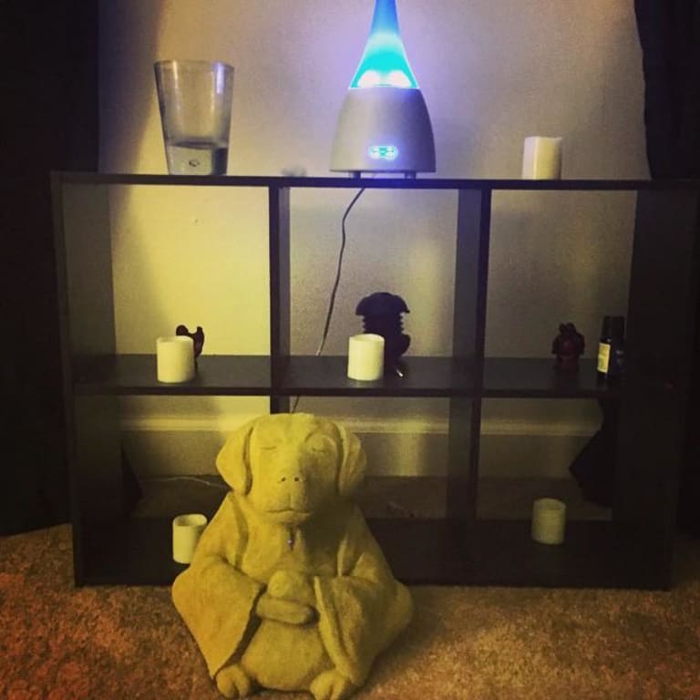 Zen Dog Garden Sculpture from Uncommon Goods. Customer submitted image.