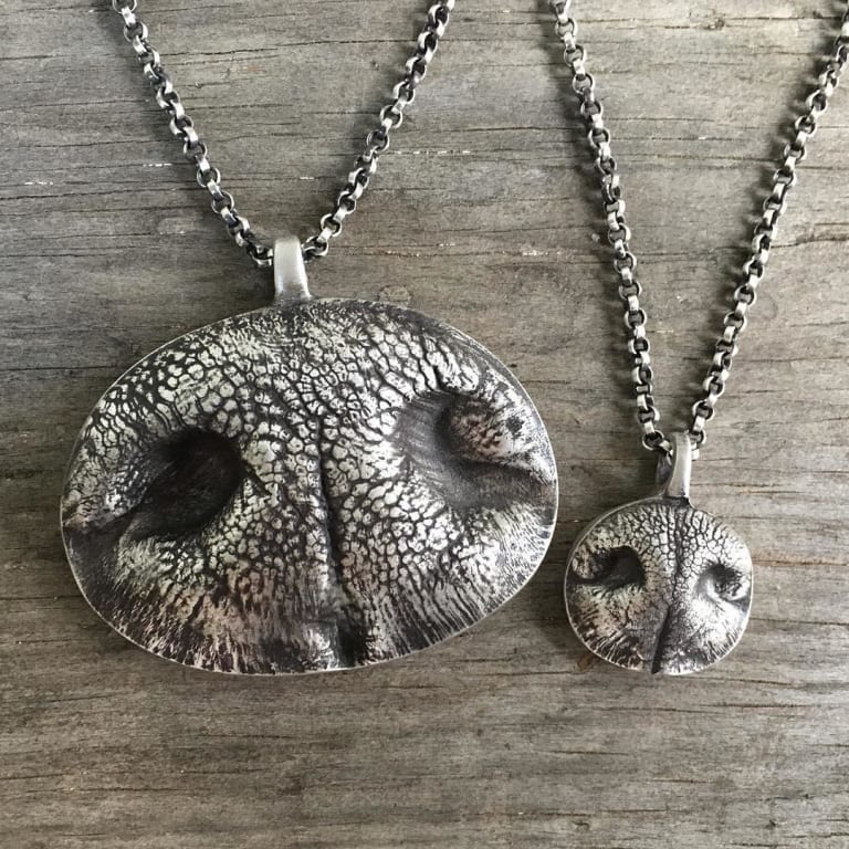 Custom Pet Nose Print Necklaces from Uncommon Goods. Customer submitted image.